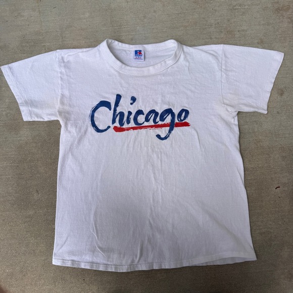 Russell Athletic Tops - Vintage 80s Russell Athletic Chicago Graphic T Shirt White USA Medium